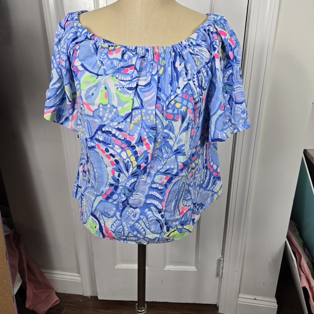 Lily Pulitzer Off The Shoulder SAIN TOP BLUE PERI PINCH
